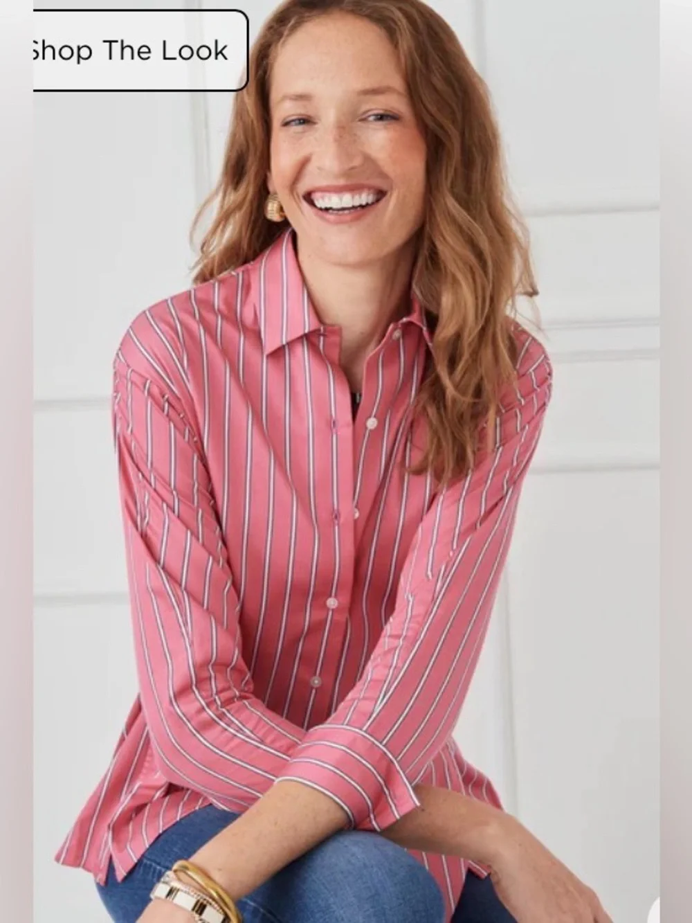 J. McLaughlin Coral and White Striped Shirt-XS cotton NWOT
